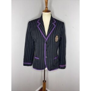 Vintage Woman Ralph Lauren Black Pinstripe Wool 3‎ Button Blazer